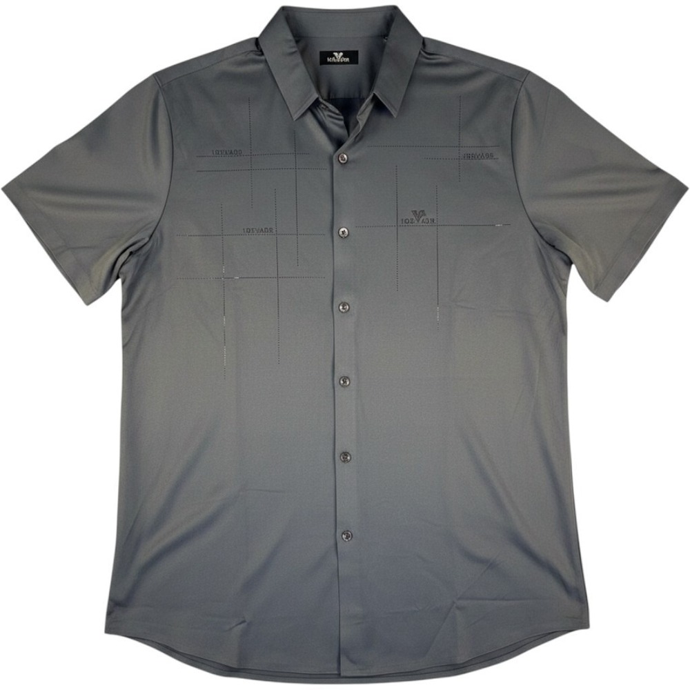 LOEVADR Men Gray Button Up Shirt Short Sleeve Stretch Casual Graphic Size 120 - Picture 2 of 10
